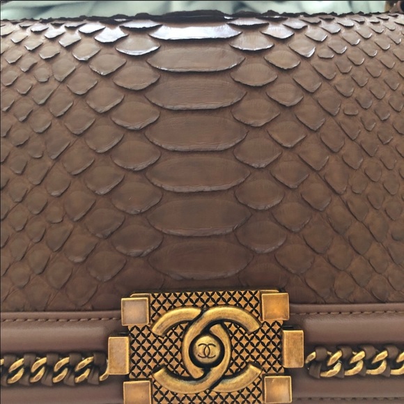 SOLD. Brown Chanel style python Boy Bag - Picture 3 of 3